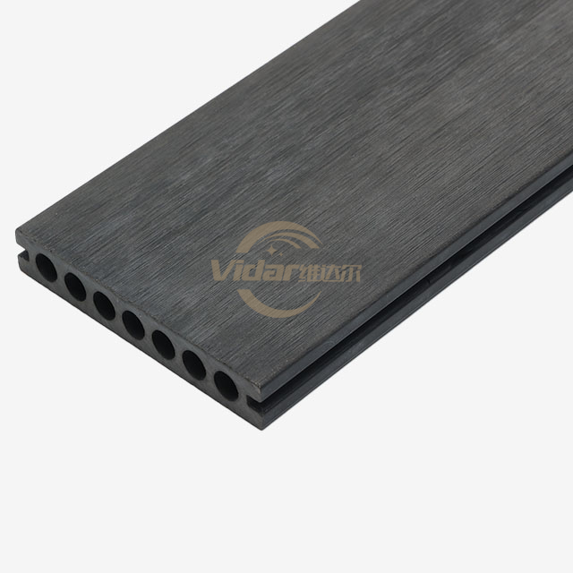 140X22mm 3D creux rond en relief Wpc Decking charbon de bois Wpc Deckong pour Gallery Road